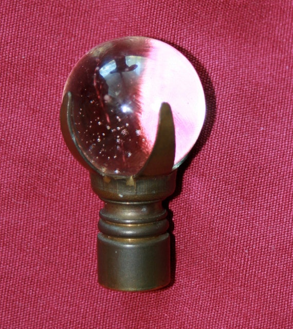 Antique glass crystal ball in brass claw lamp finial top