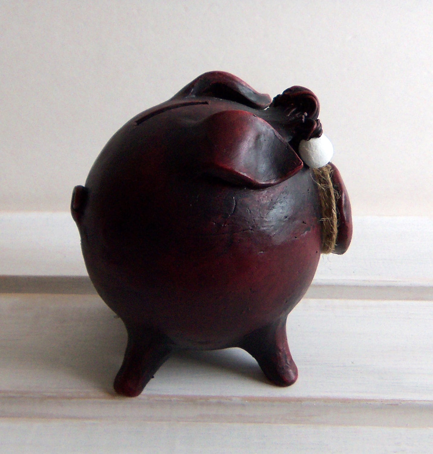 LARGE Handmade Piggy Bank Burgundy Ceramic One of a Kind