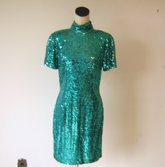 Sparkling Teal Sequin Party Dress Mermaid Glam by RetroFascination