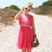 VTG 1960s 60s Hot Pink Sheer Beaded Party Dress S/M