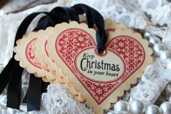 Christmas in your heart vintage gift tags - set of 6 Il_570xn