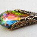 Victorian necklace, Prism necklace, Swarovski crystal jewelry, Antique gold filigree necklace, Green pink pendant, Glass teardrop necklace