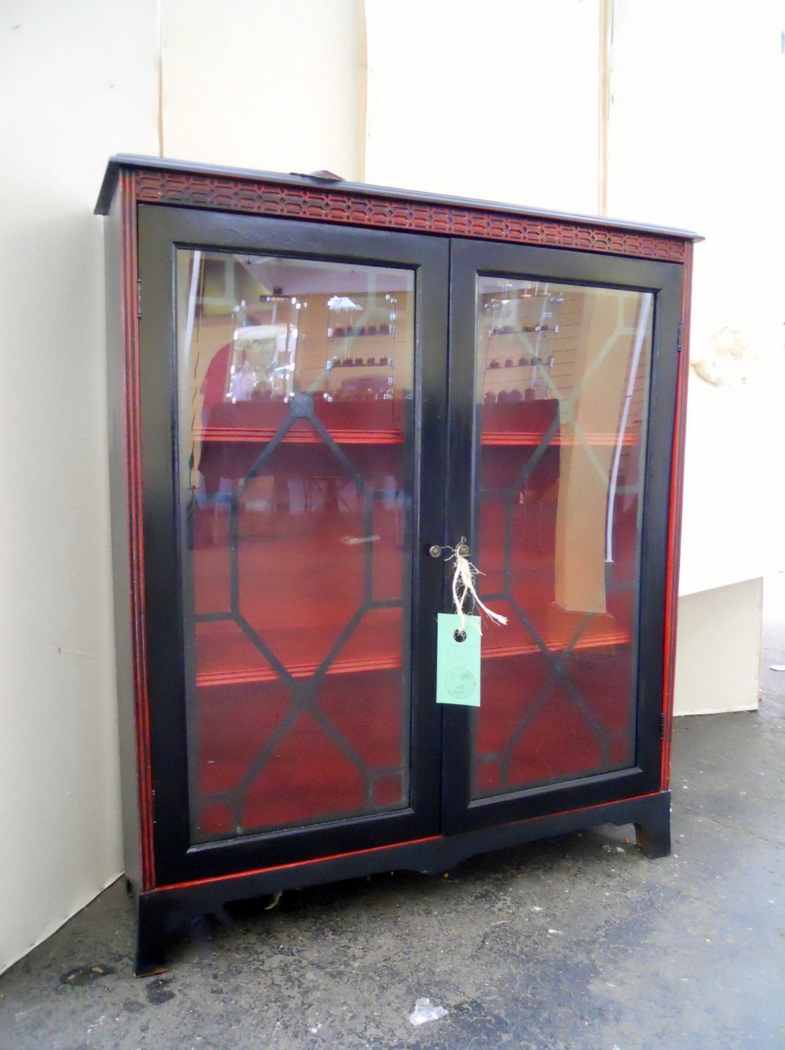 Vintage Bookcase with Glass doors and decorative grille