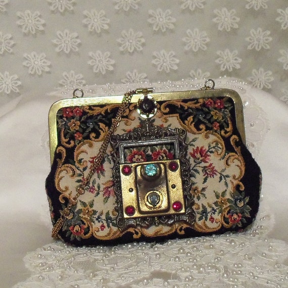 Items similar to Steampunk Tapestry purse, vintage floral, Victorian ...