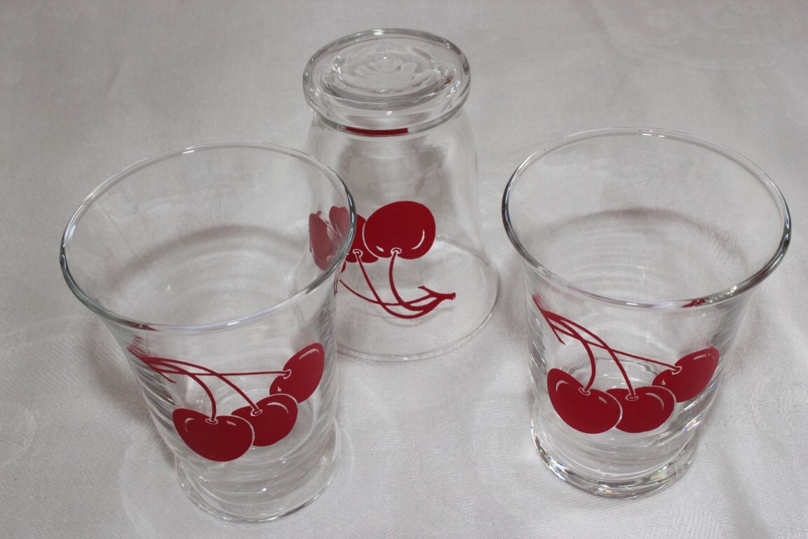 Vintage Cherry Juice Glasses Set of Three Juice Glass
