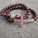 Rose Gold Brown Pearl Crystal Sideways Cross Bracelets - Set of 2