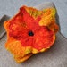 Felted brooch , flower, brooch, glass beads, felt, nuno felt, yellow, red
