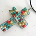 Beaded Cross Necklace Turquoise Coral Glass Beads Silver Coils