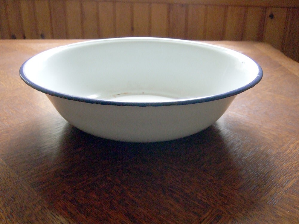 Enamelware Wash basin large WHITE Vintage French by FrenchGypsy