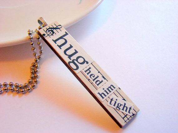 Wood Pendant Necklace  Hug  Held Him Tight  Medium by mimiandlucy