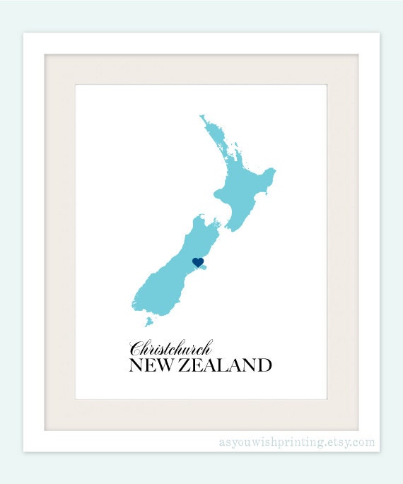 New Zealand Country Love Map Silhouette 8x10 by AsYouWishPrinting