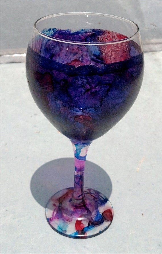 Stained glass tie dye wine glass goblet by TheDivineIndigoMuse