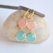 Turquoise Teardrop and Coral Pink Circle Dangle Earrings in Gold Jewelry Gift for Her. Free Shipping.