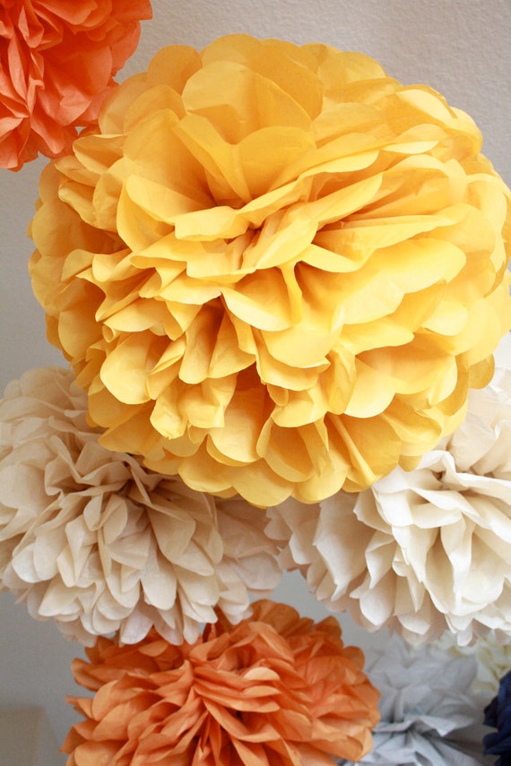 Items similar to 30 tissue Paper Poms - Fall Harvest Golden Hues- SALE ...