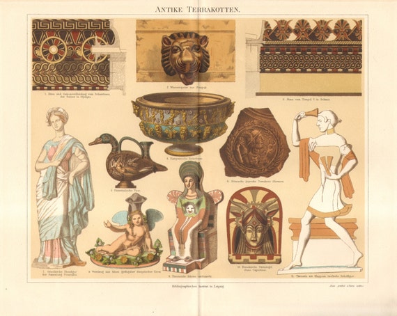 1886 Ancient Terracotta Artifacts And Art Greek Italian