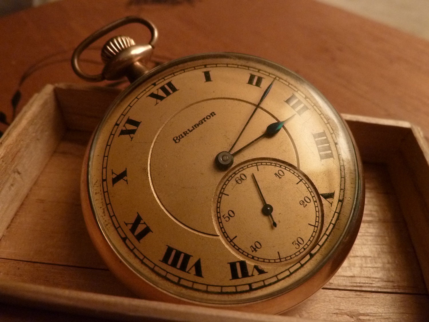 1920's Vintage Mens Burlington Pocket Watch Gold Filled