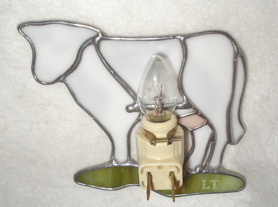 LT Stained glass Holstein cow night light lamp black and white