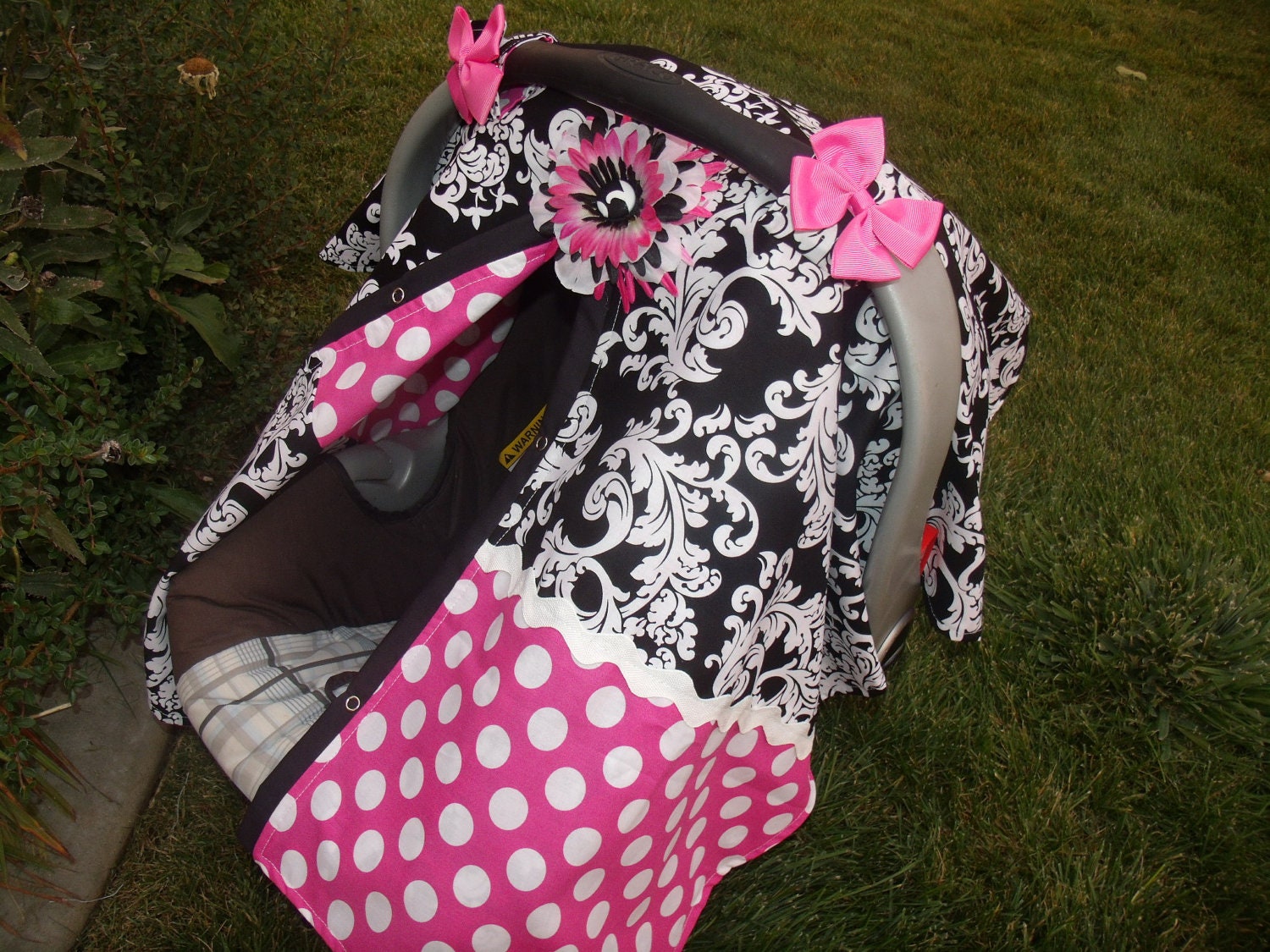 Girl Carseat Canopy Elegant Scroll Dots FREESHIPPING Code