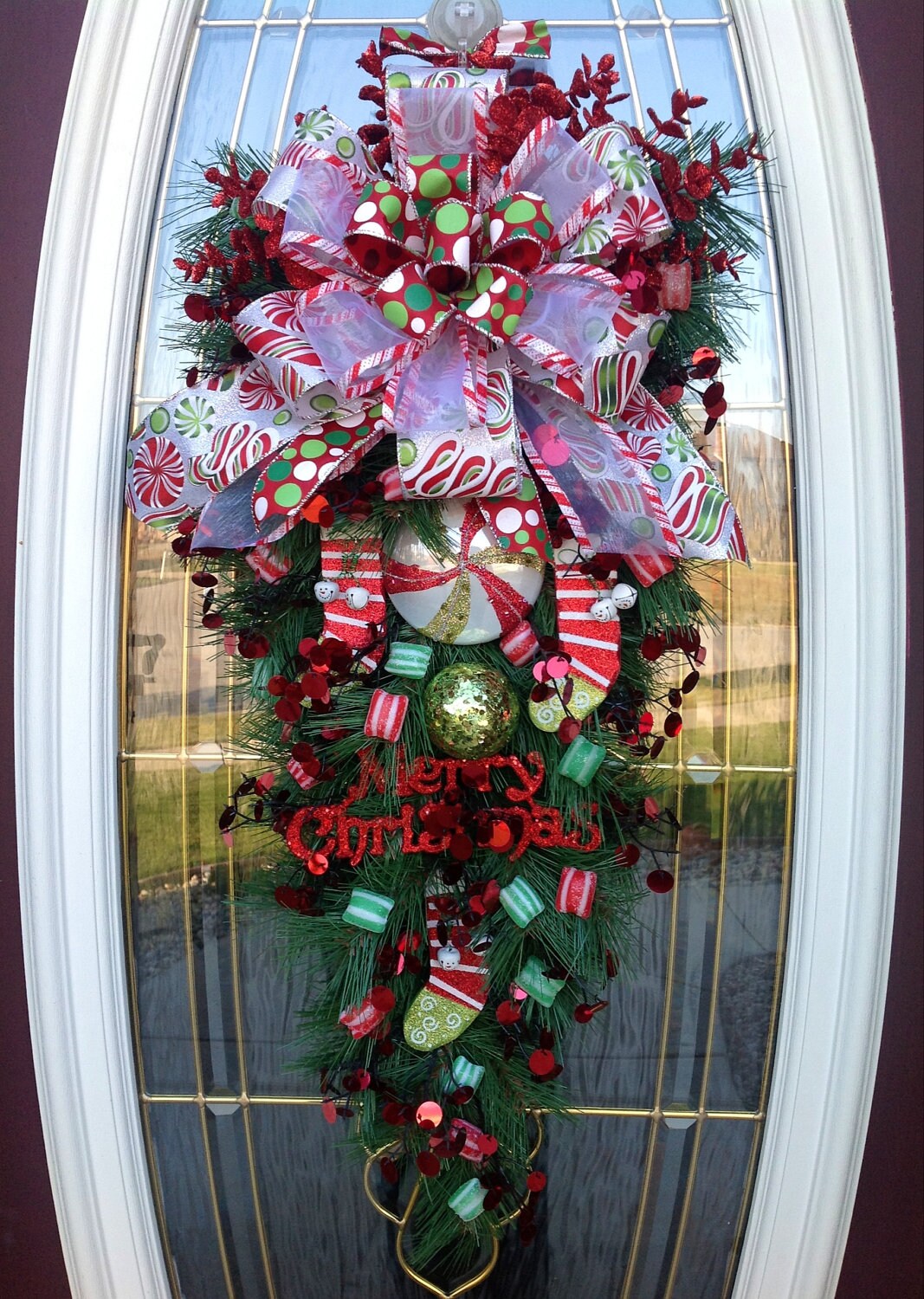 Christmas Wreath Door Wreath Teardrop Vertical Swag