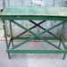 Industrial Factory Table bead board top criss- cross base original green paint