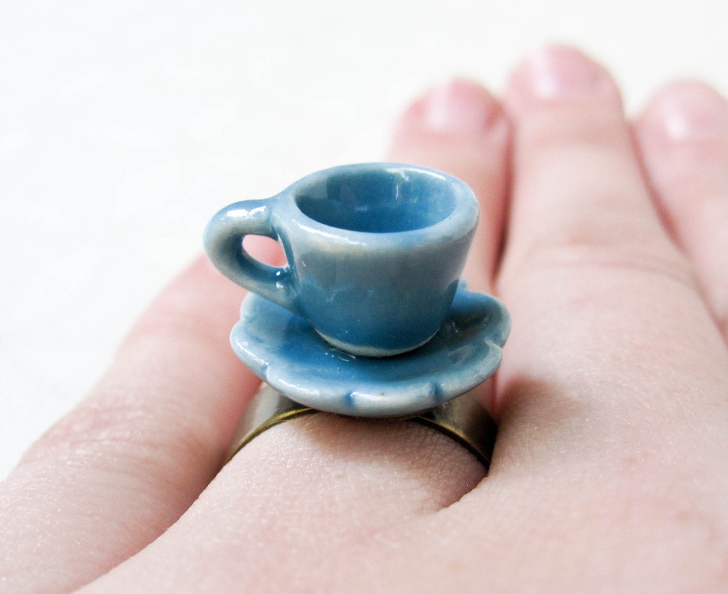 Blue Tea Cup Ring Whimsical Jewelry Novelty Ring Tea