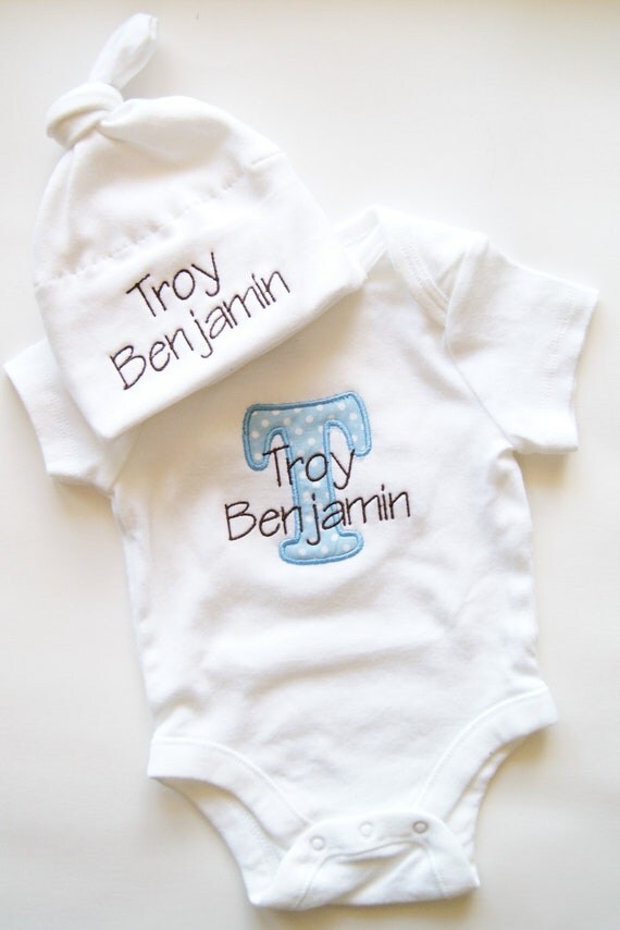 Personalized Onesie and Tie Top Baby Hat Gift Set