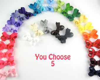 PICK 5 - Newborn Hair Bows - baby hair clips - infant hair clips - baby hair bows - small hair bows - 2" toddler hair bows - non slip mm