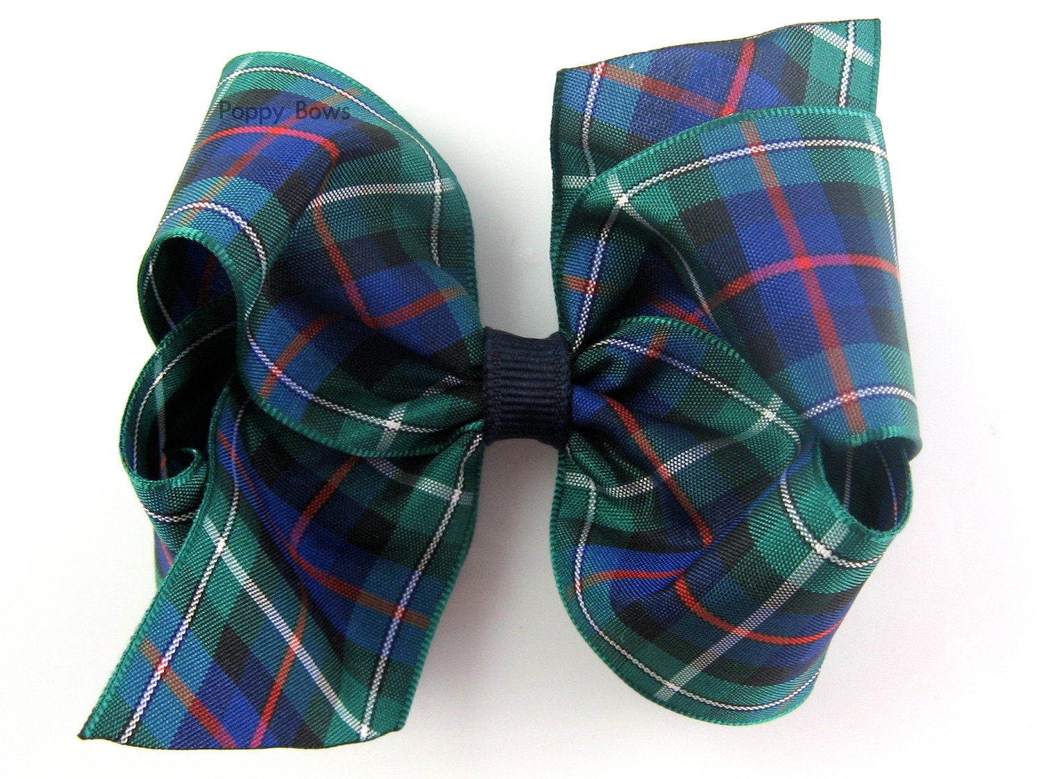 Blue and White Plaid Hair Bow with Clip - wide 5