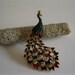 Peacock Brooch Rhinestones Goldtone Enamel Vintage