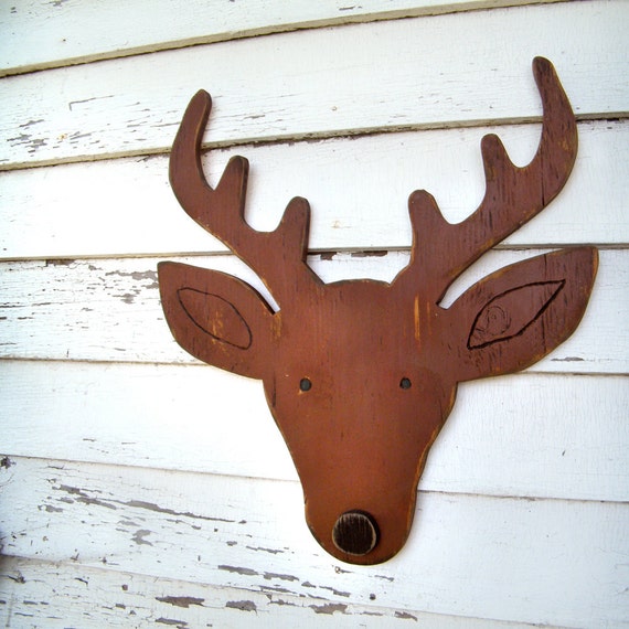 Items similar to Rustic Reindeer Head Holiday Christmas Wooden Winter