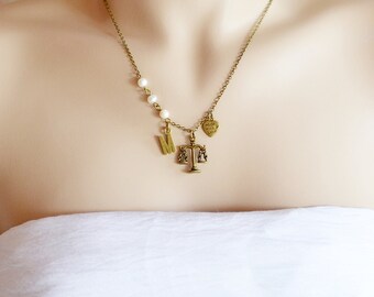 Libra Necklace, Zodiac Sign Pendant, Personalised Charm Necklace, Handmade with Love, Scale Charm Necklace, Graduation Gift, Justice Jewelry
