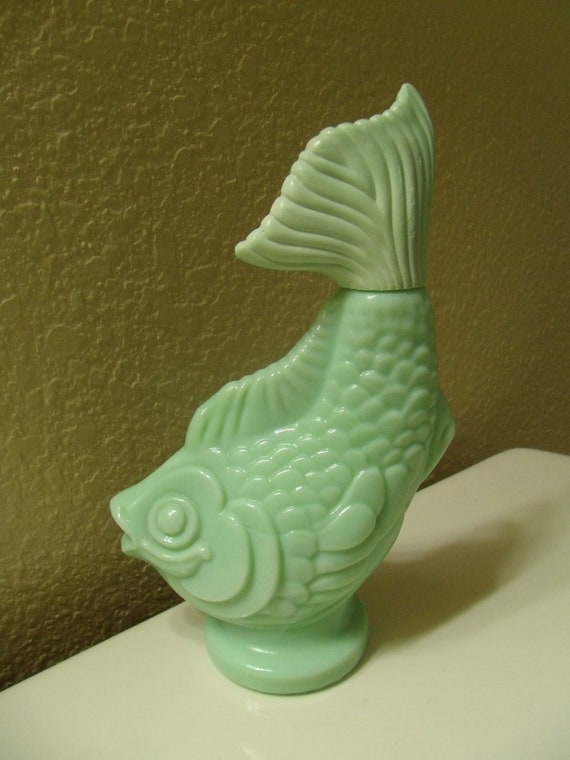 Vintage Mint Green Avon Jadeite Koi Fish Bottle by JulesVernd