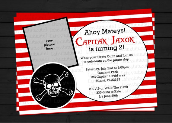 Pirate Boy Birthday Invitation Digital File YOU-PRINT Il_570xn
