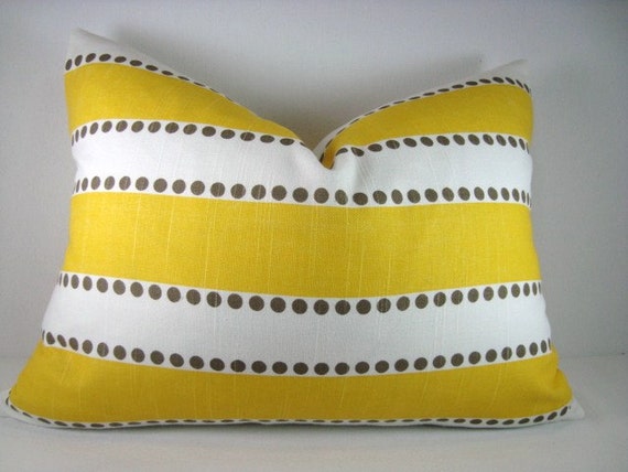 Striped Yellow and White Decorative Lumbar Pillow Cover 13x18