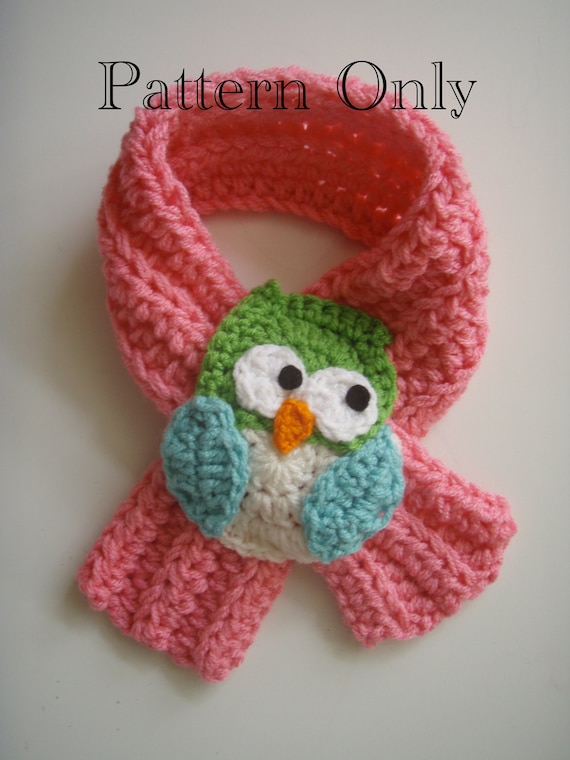 Crochet Owl Scarf Scarfette PATTERN PDF