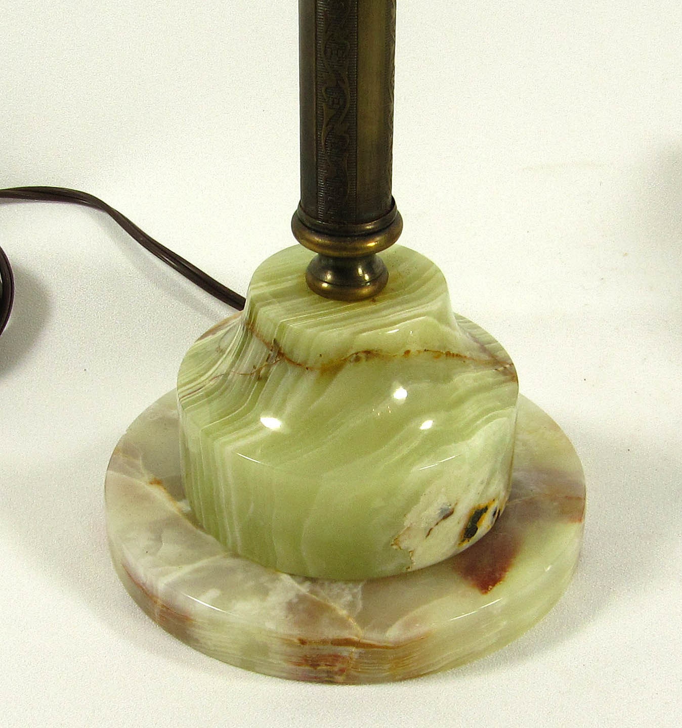Table Lamp Vintage Solid Brass Green Onyx Base Tall