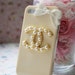 Cream Yellow Designer Inspired CC Iphone 4 4s With Gold Pearl Logo Elegant Cell Phone Case
