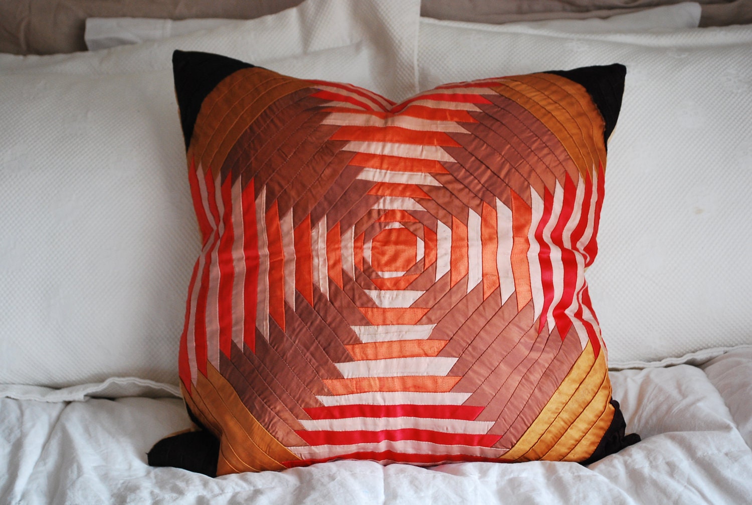 Vintage Handmade Quilted Pillowcase Americana Pillow Sham Silk