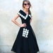 Black and white 1950s cocktail dress- 50s full skirt tea length dress- medium