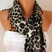 Leopard Women Scarf - Cowl Scarf - Shawl with Lace Edge - Black
