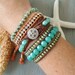 Beachy leather wrap bracelet "Lil Surfer Girl" shabby clover, seafoam sea opal glass, skinny stack bracelet, boho beach chic