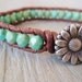 Boho leather wrap bracelet, "Country Girl", rustic green turquoise, silver daisy flower, shabby chic, boho stack bracelet