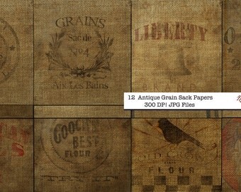 12 Antique Grain Sack Scrapbook Papers 12x12 Download digital files