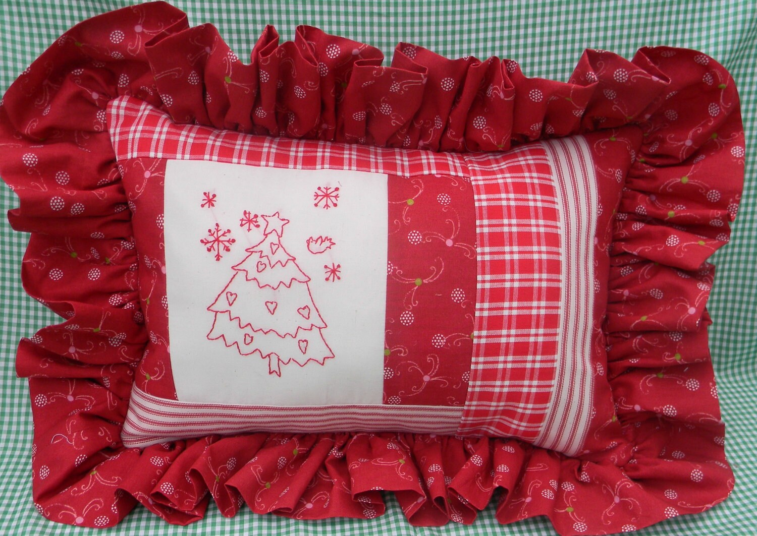 Red embroidered christmas tree pillow by 20northora on etsy Red embroidered christmas tree pillow by 20northora on etsy