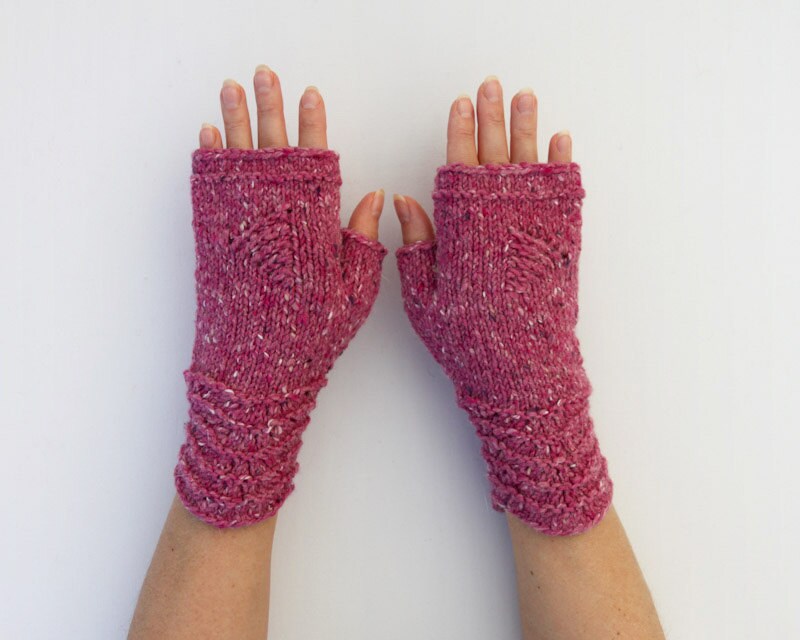 Wool Pink Fingerless Gloves Fingerless Mittens Gift by HappyLaika