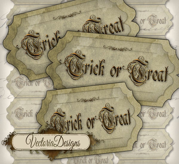 Trick or Treat Halloween Label Tag instant download Digital