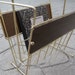 Vintage Magazine Rack Retro Mid Century Gold Tone & Wood Panel