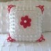 RED DAISY vintage chenille pillow cover 16 X 16 Christmas pillow white chenille pops