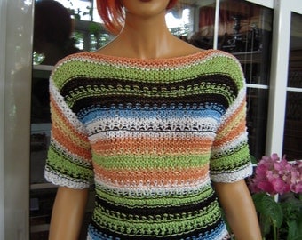 SOLD sweater handmade knitted multicolor sweater/eco friendly top in cotton gift idea for her size M/L women clothing OOAK by golden yarn