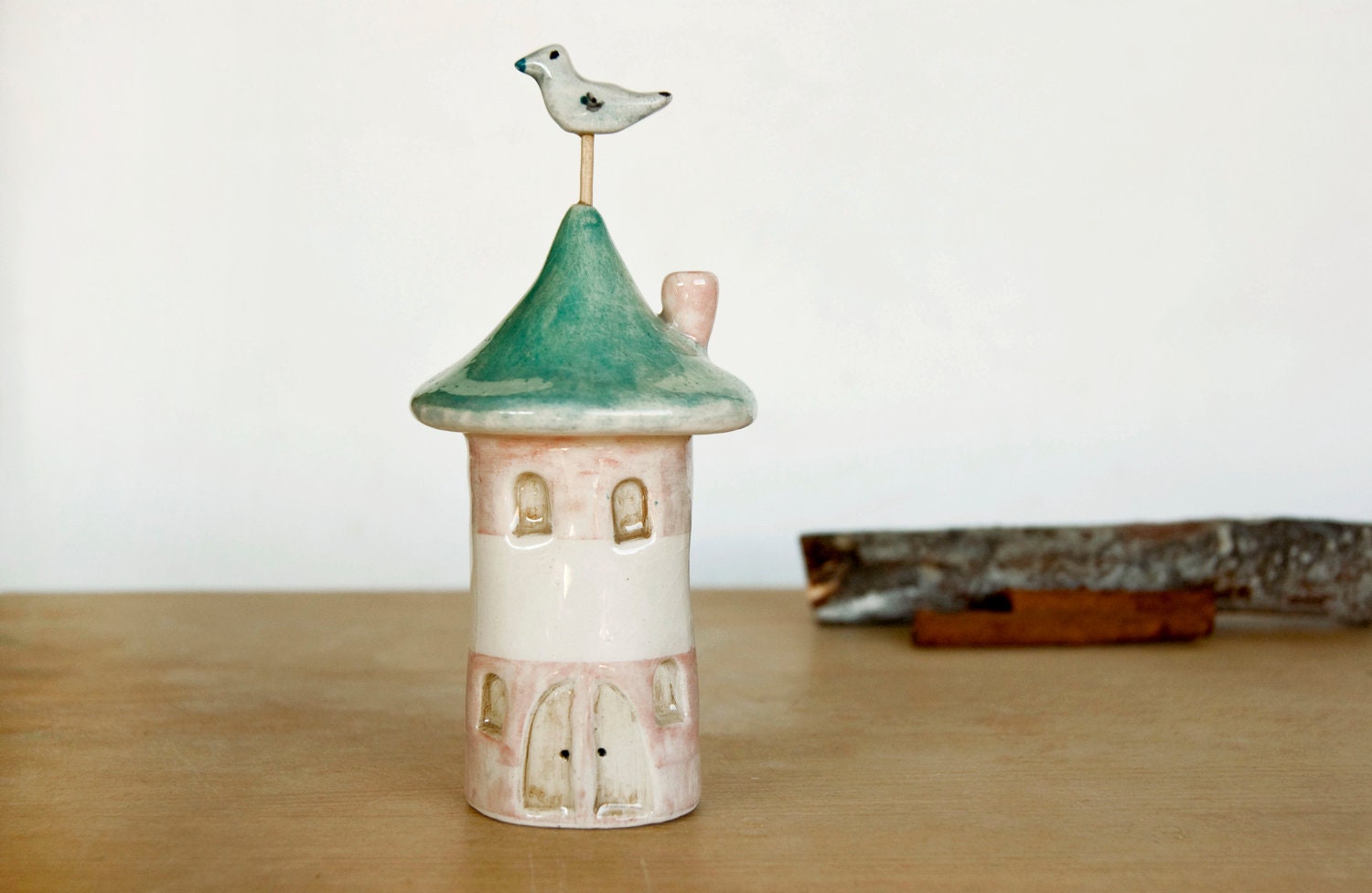 Miniature ceramic Small house with bird by noemarinjewelry on Etsy